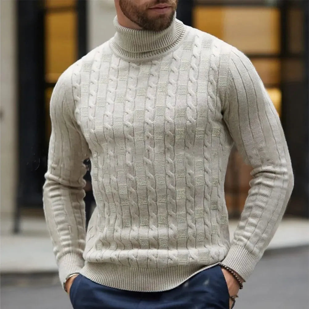 Markus  – Turtleneck Cable Knit Jumper with Fleece Lining Men