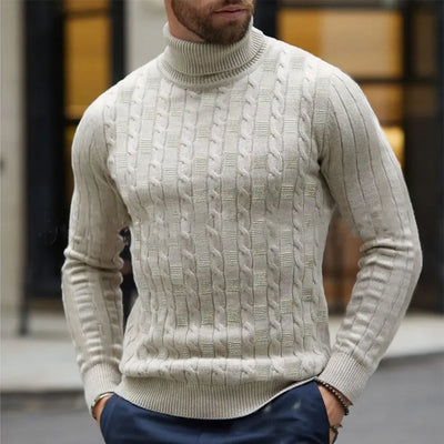 Markus  – Turtleneck Cable Knit Jumper with Fleece Lining Men