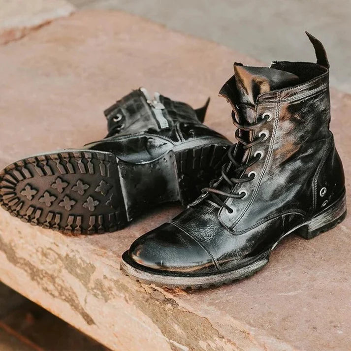 Rugged Lace-Up Ankle Boots with Side Zipper