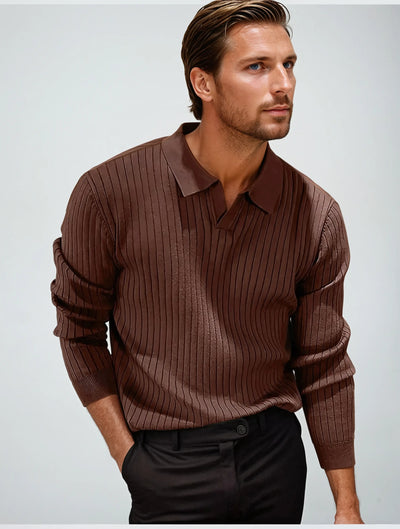 Old Money Brown Long Sleeve Polo