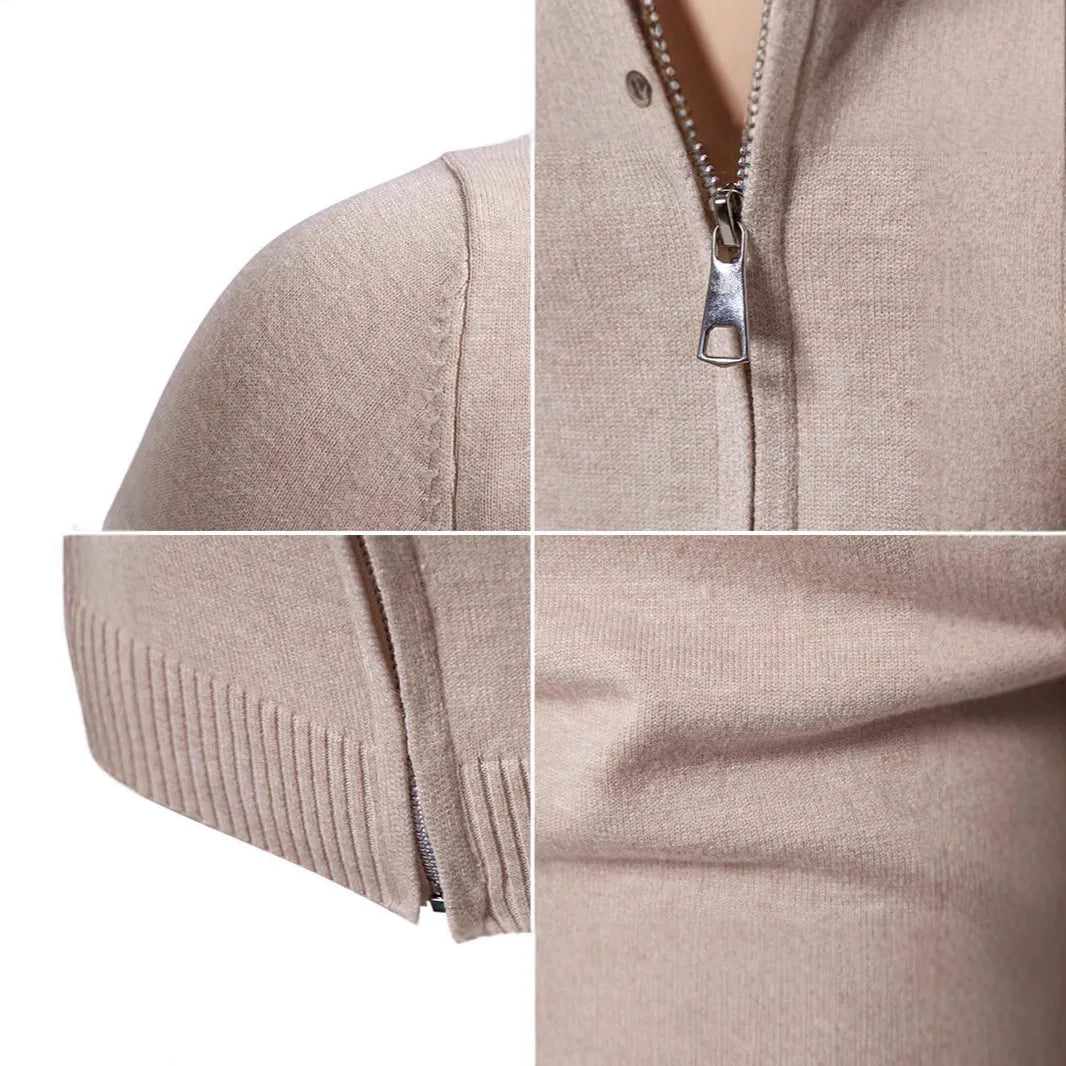 Old Money Men’s Full-Zip Beige Sweater