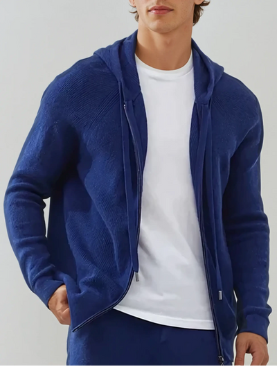 Silas - Blue Full-Zip Hoodie Winter Jacket