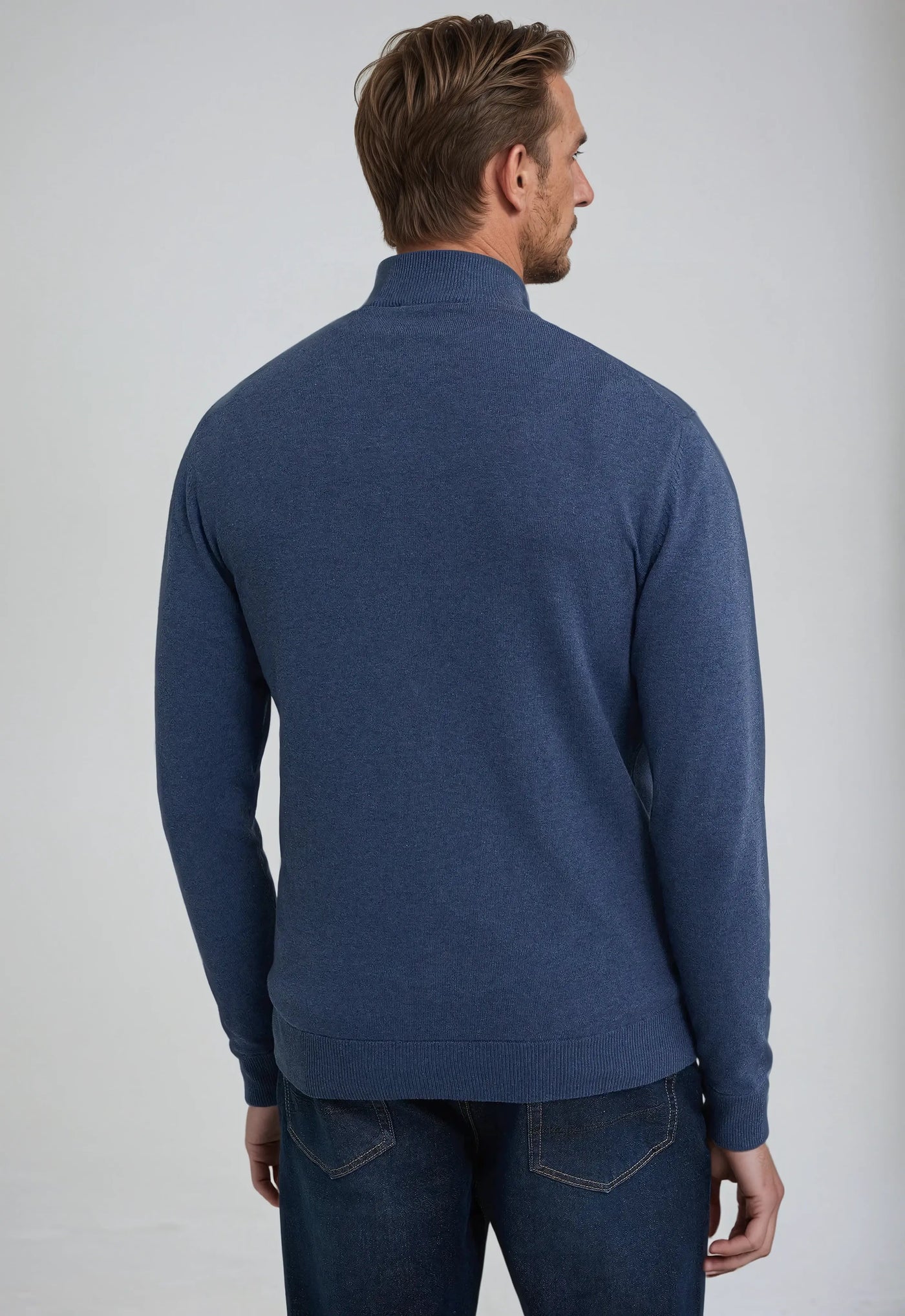 Ali - Classic Blue Zip-Up Sweater