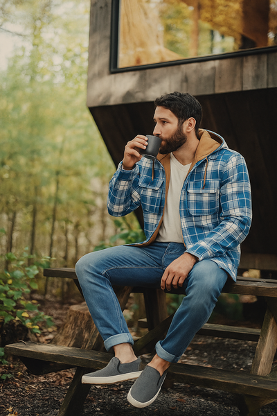 Checkered Fleece Jacket Men - Hooded & Insulated