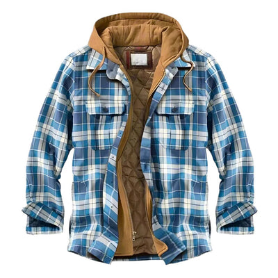 Checkered Fleece Jacket Men - Hooded & Insulated
