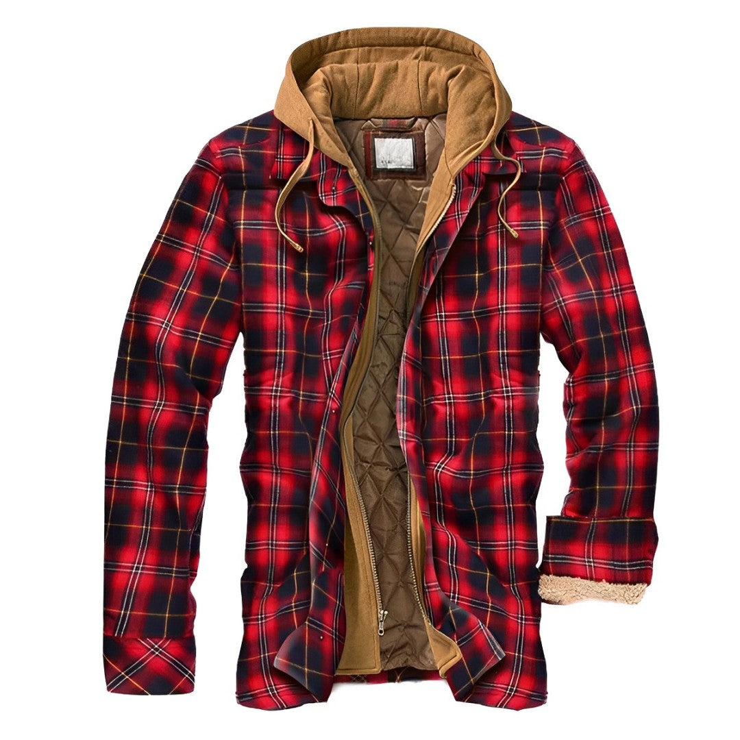 Checkered Fleece Jacket Men - Hooded & Insulated
