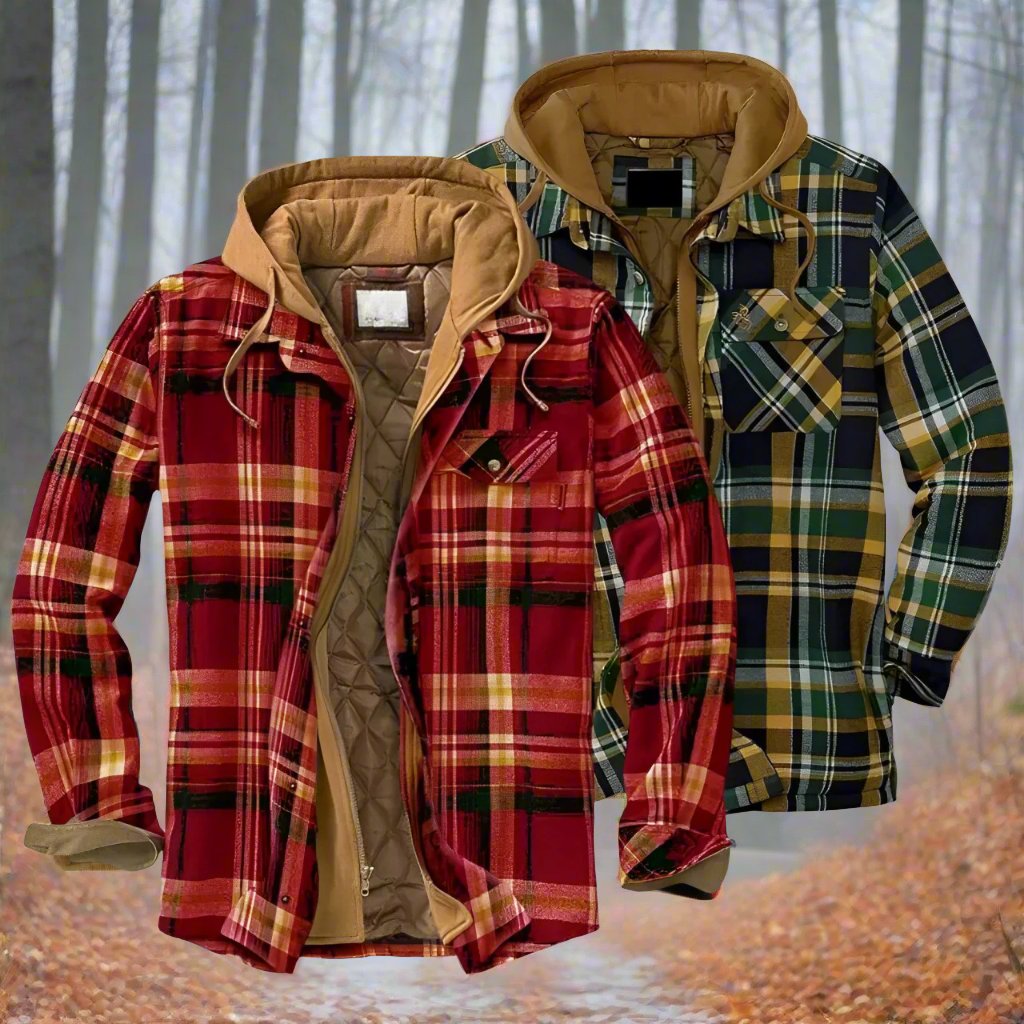 Checkered Fleece Jacket Men - Hooded & Insulated