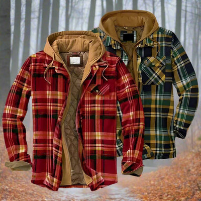 Checkered Fleece Jacket Men - Hooded & Insulated