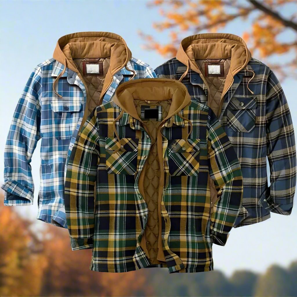 Checkered Fleece Jacket Men - Hooded & Insulated