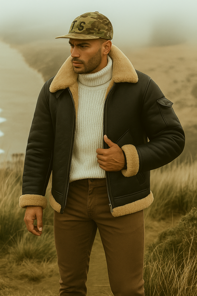 Classic Aviator Jacket Men - Sheep Lined Collar