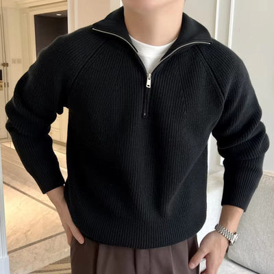 Cotton Ribbed Quarter Zip Sweater Men