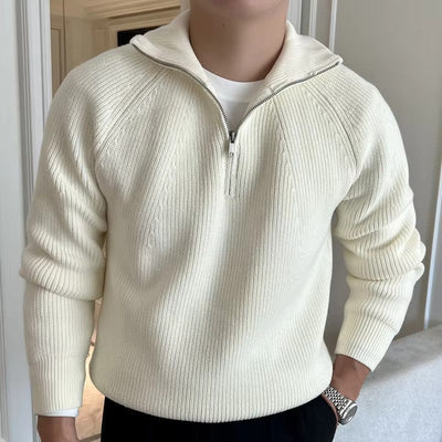 Cotton Ribbed Quarter Zip Sweater Men