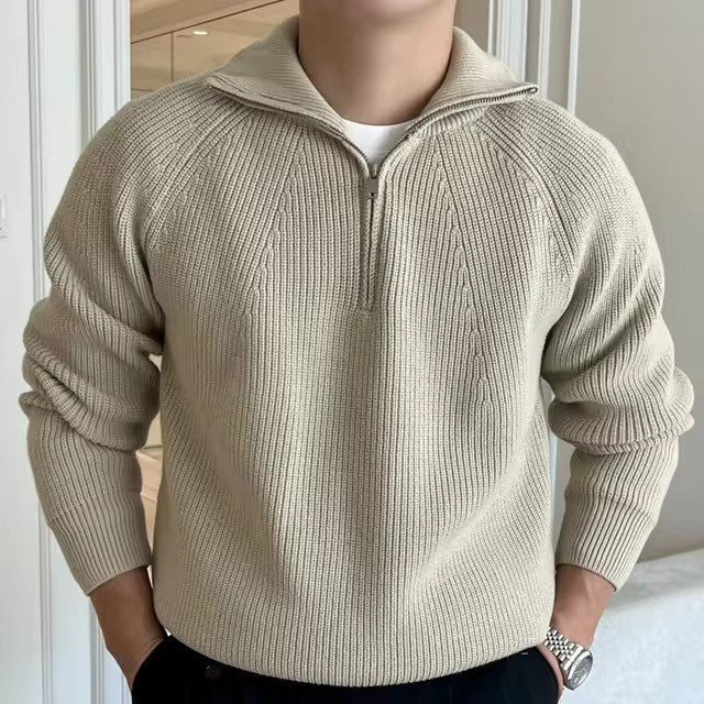 Cotton Ribbed Quarter Zip Sweater Men
