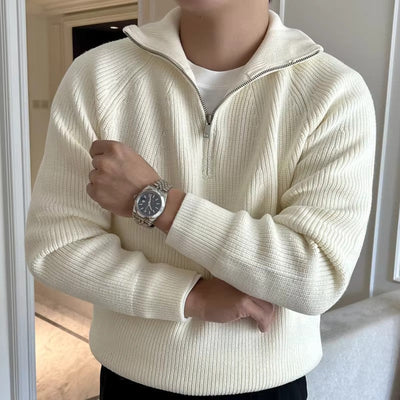 Cotton Ribbed Quarter Zip Sweater Men