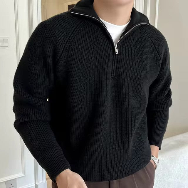 Cotton Ribbed Quarter Zip Sweater Men