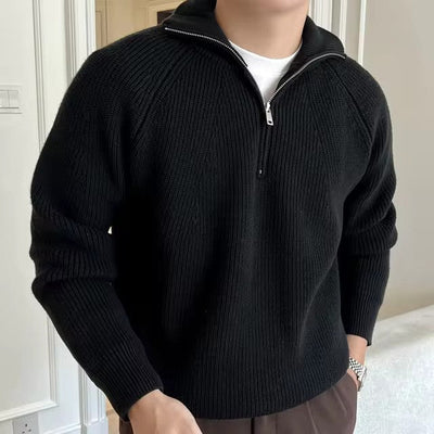 Cotton Ribbed Quarter Zip Sweater Men