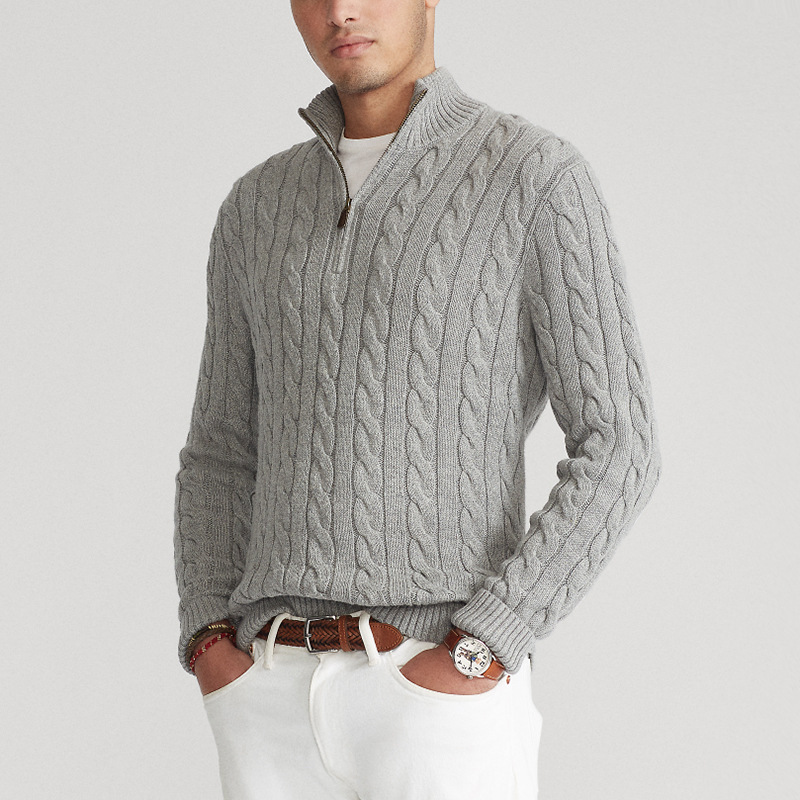 Cotton Half-Zip Winter Sweater Men