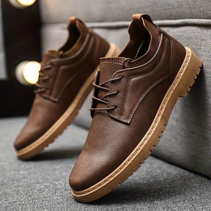 Elegant PU - Leather Lace-Up Sneakers Men