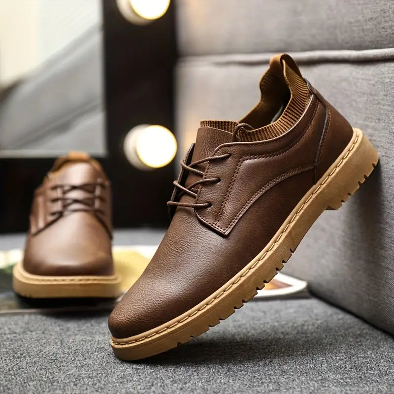 Elegant PU - Leather Lace-Up Sneakers Men
