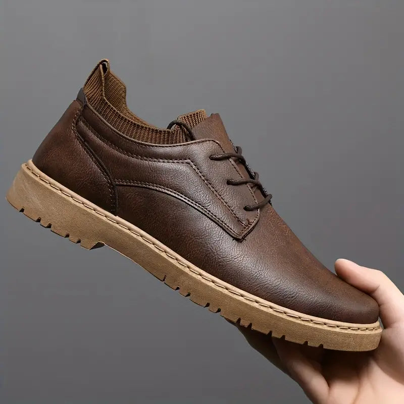 Elegant PU - Leather Lace-Up Sneakers Men