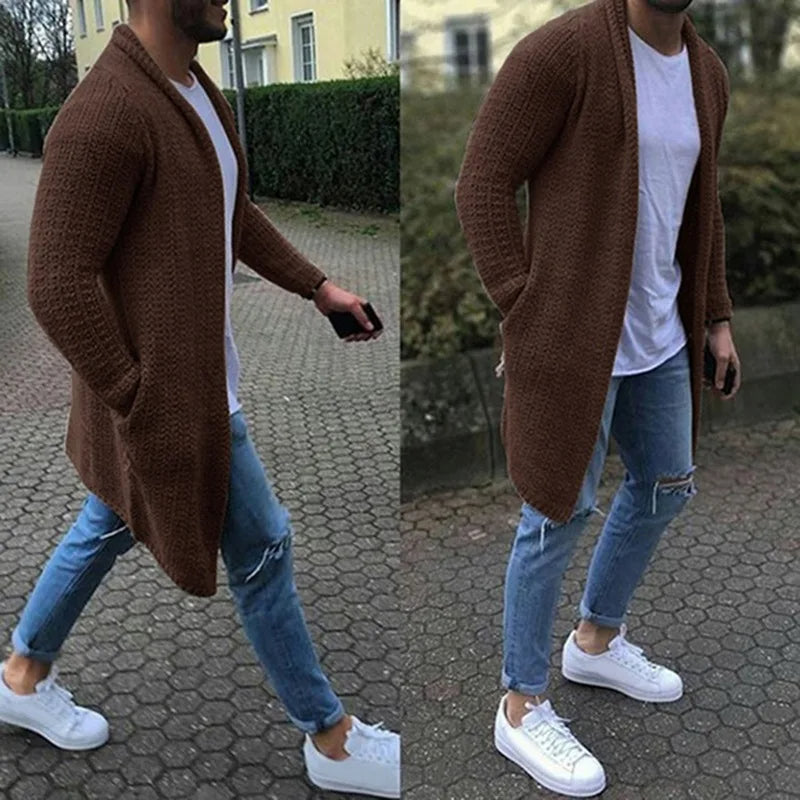 Theo - Knee Length Knitted Cardigan Men