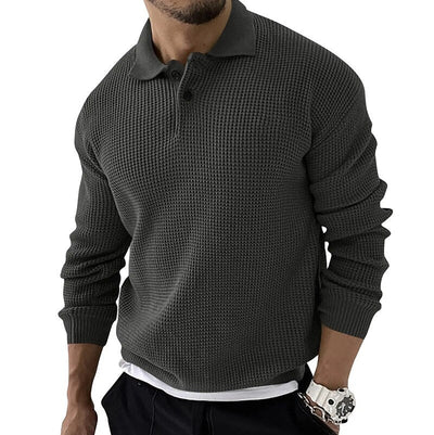 Elegant Long Sleeve Waffle Polo