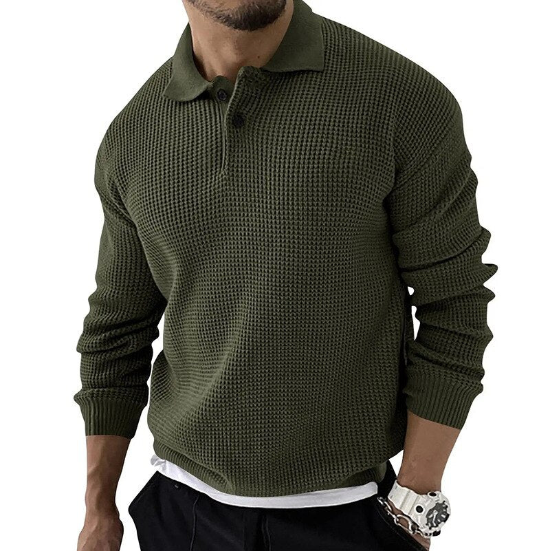 Elegant Long Sleeve Waffle Polo