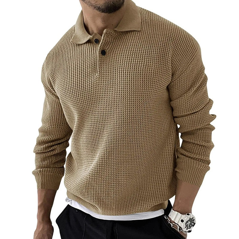 Elegant Long Sleeve Waffle Polo