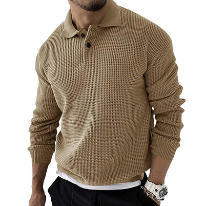 Elegant Long Sleeve Waffle Polo