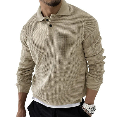 Elegant Long Sleeve Waffle Polo