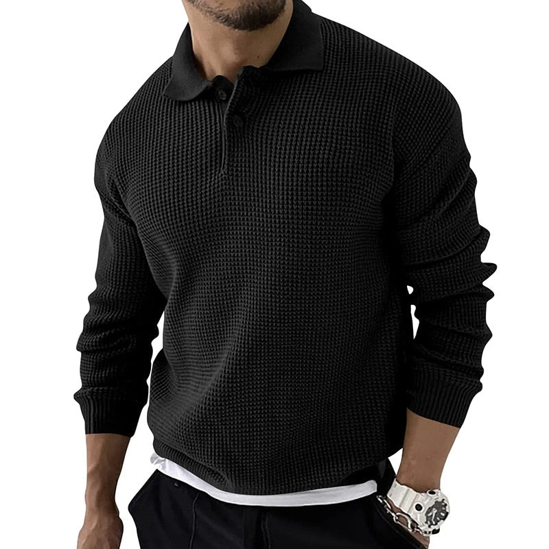 Elegant Long Sleeve Waffle Polo