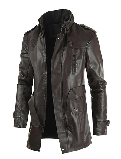 Elegant PU Leather Long Jacket