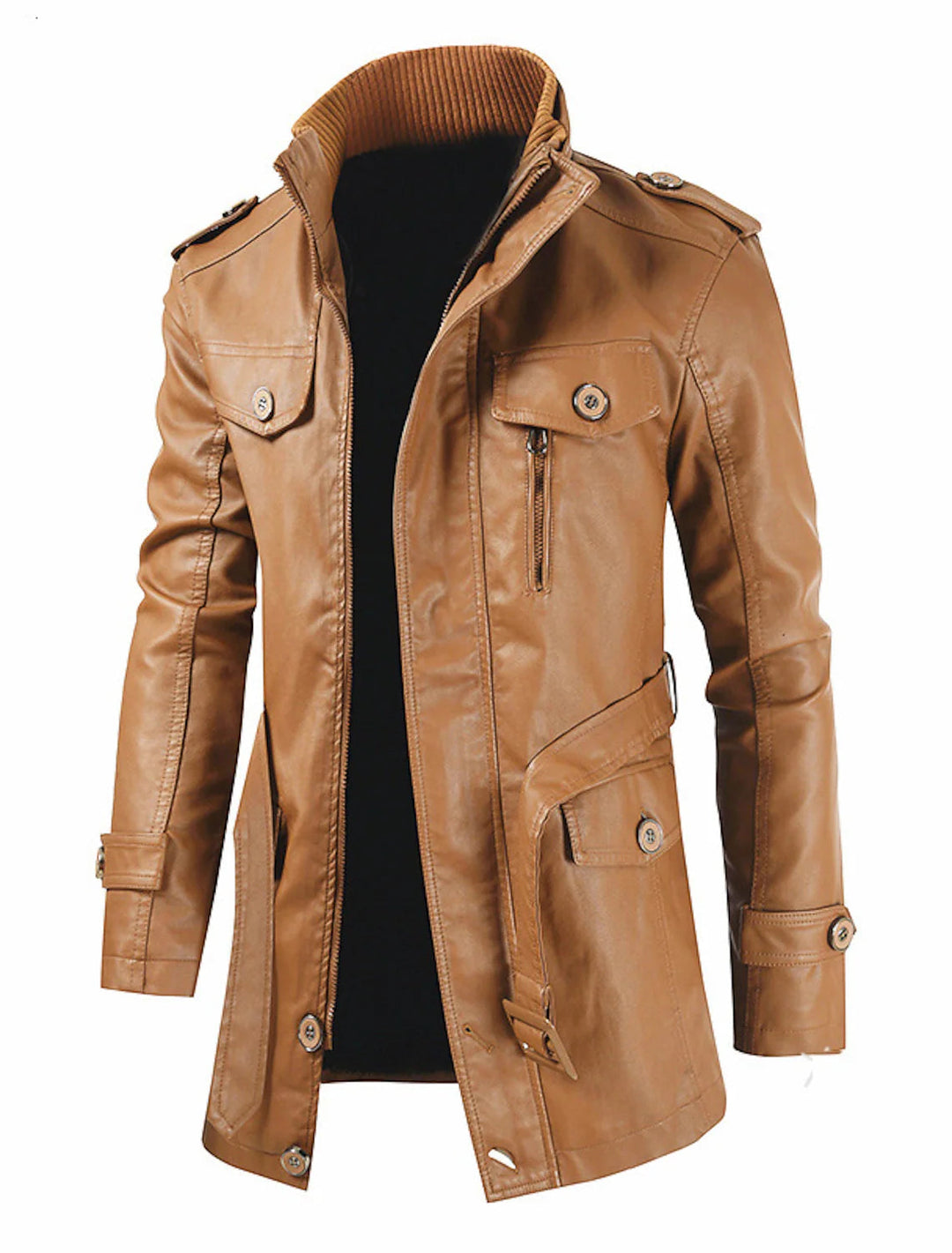 Elegant PU Leather Long Jacket