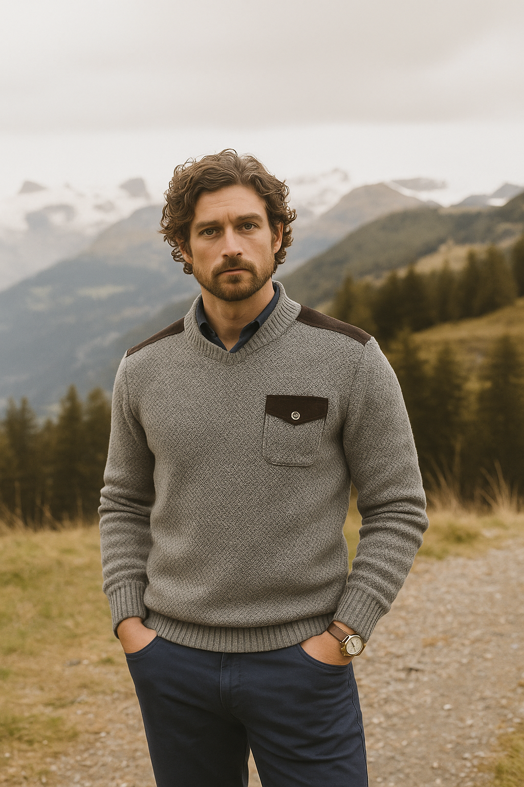 Ribbed Crew Neck Sweater Men
