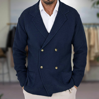 Evan - Double Breasted Textured Knit Cardigan Jacket