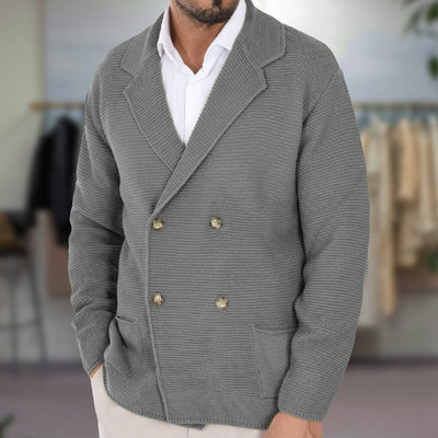 Evan - Double Breasted Textured Knit Cardigan Jacket
