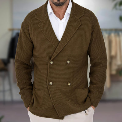 Evan - Double Breasted Textured Knit Cardigan Jacket