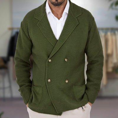 Evan - Double Breasted Textured Knit Cardigan Jacket