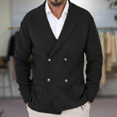 Evan - Double Breasted Textured Knit Cardigan Jacket