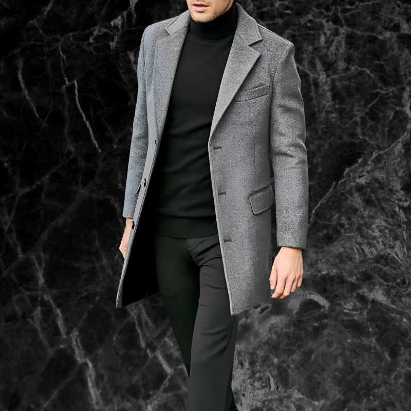 Freddie - Knee-Length Wool Blend Overcoat Men