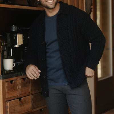 Clarence - Chunky Men's Wool Cable Knit Cardigan