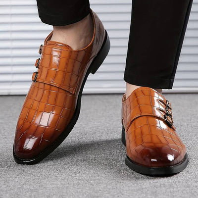 Patterned Monk Strap Office Shoes Men