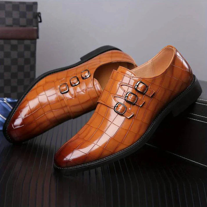 Patterned Monk Strap Office Shoes Men