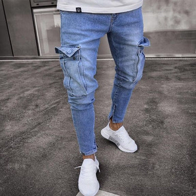 Distressed Denim Cargo Pants Men
