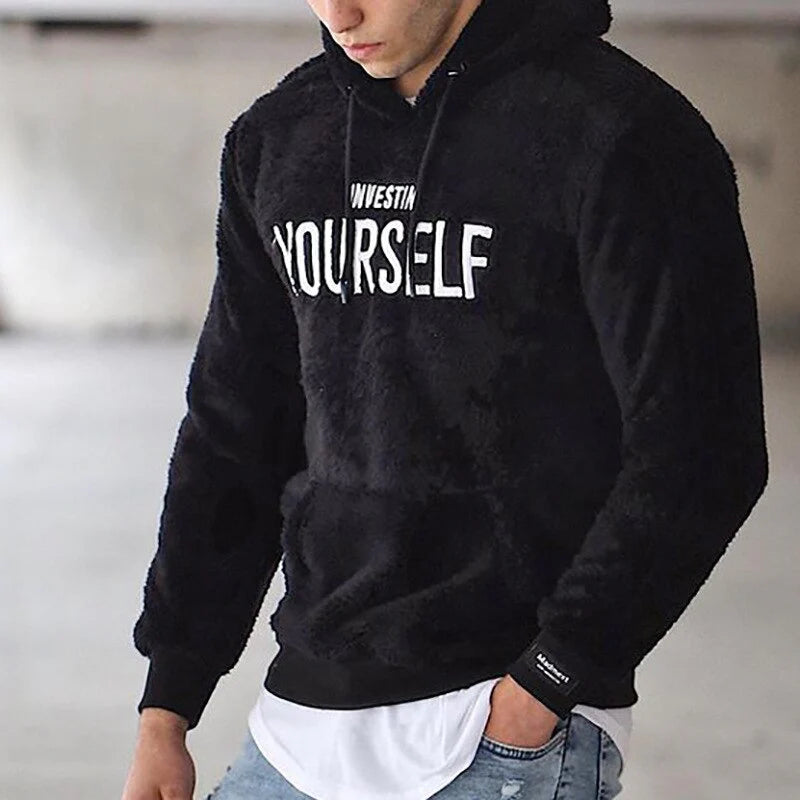 Embroidered Fleece Hoodie Sweater Men