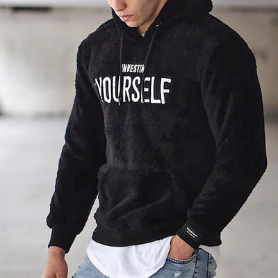 Embroidered Fleece Hoodie Sweater Men
