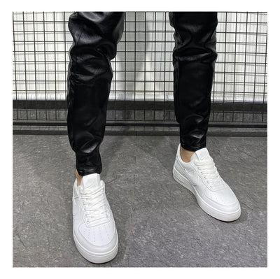 Black Leather Look Joggers Pants Men