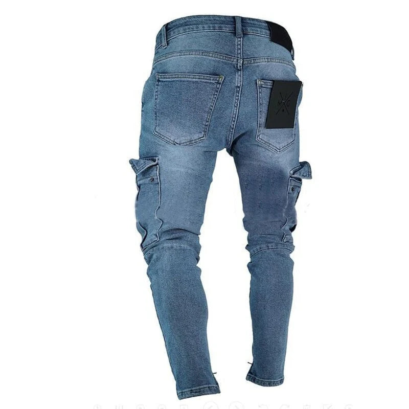 Distressed Denim Cargo Pants Men