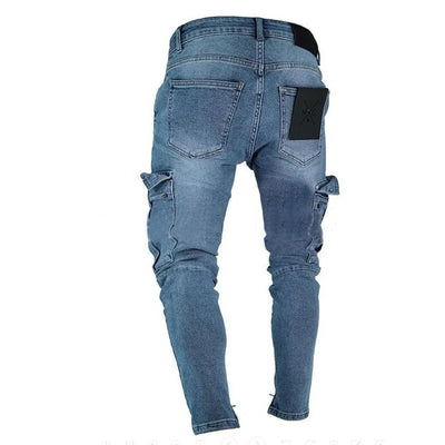 Distressed Denim Cargo Pants Men