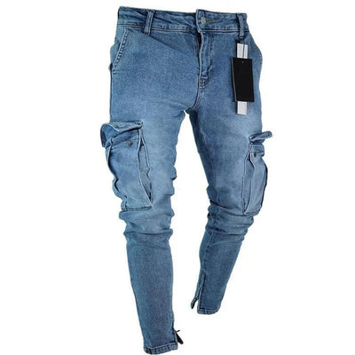Distressed Denim Cargo Pants Men